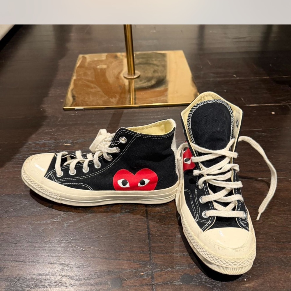 Converse PLAY Black High Top Sneakers with Red Heart